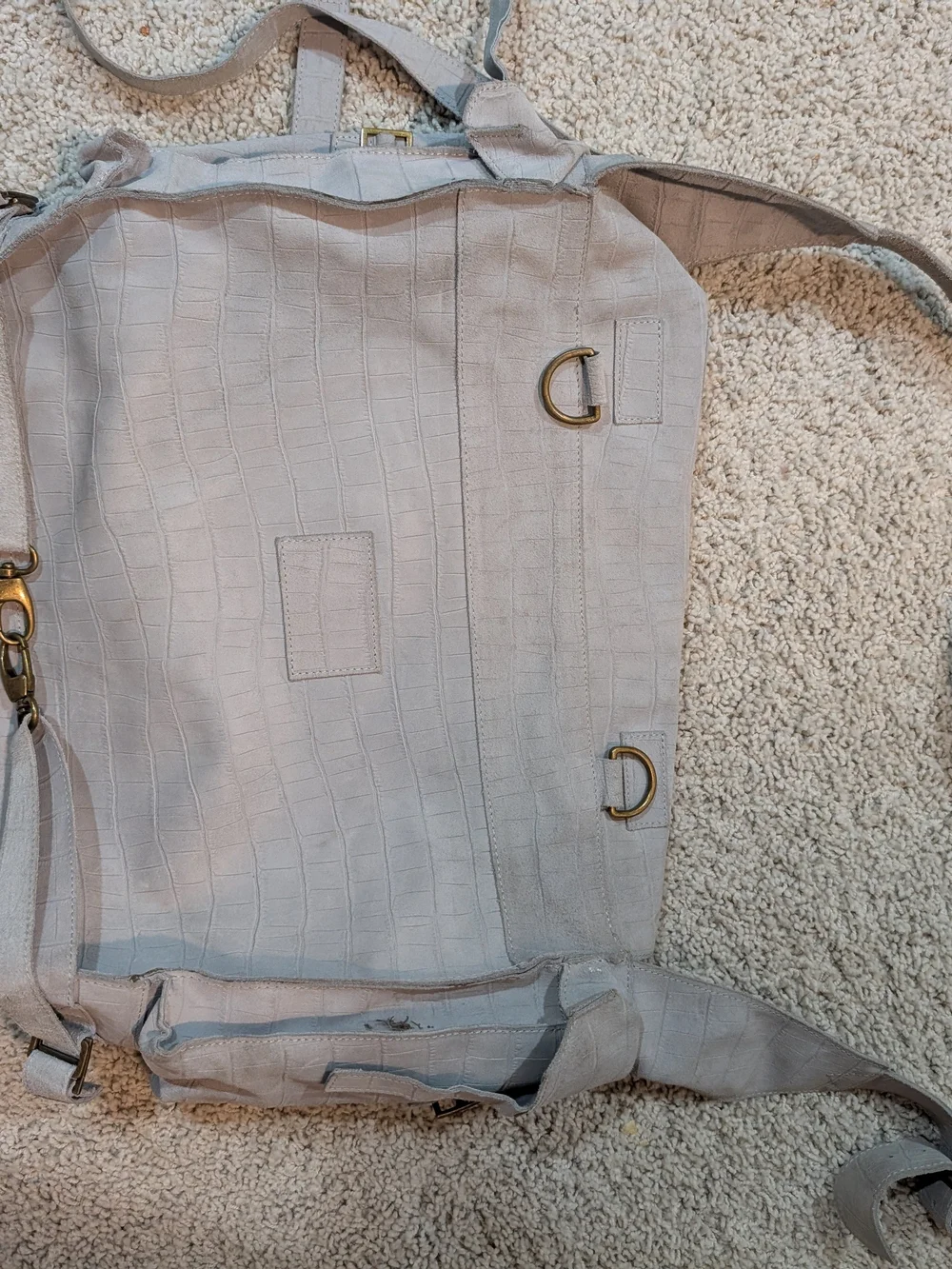 Embossed Suede Neutral Gray Crossbody Messenger Bag